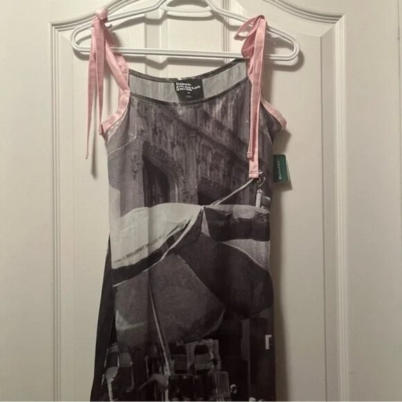 NWT Basic Pleasure Mode Bowtie City Print Satin Dress - Picture 6 of 14